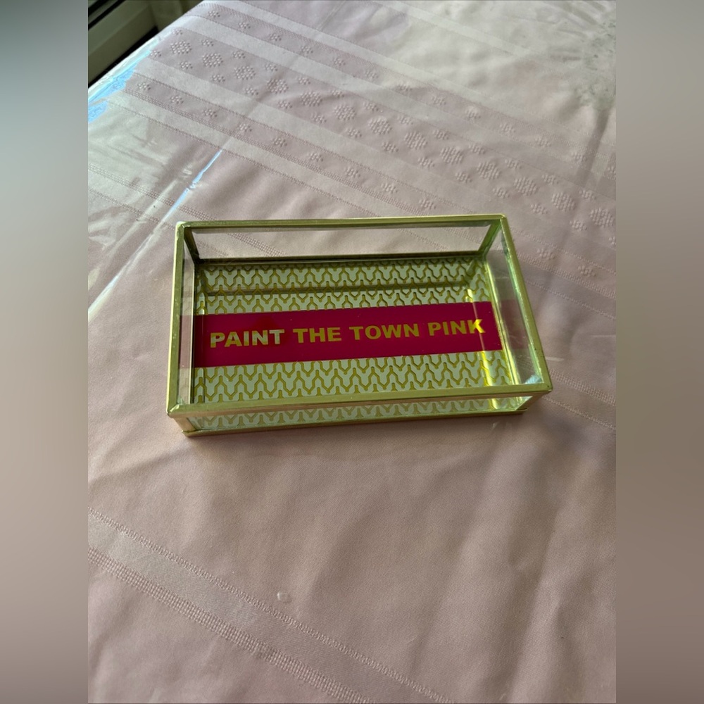 Vanity tray, Paint the Town Pink with beveled clear glass and mirrored bottom